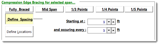 Dialog for defining the starting point and spacing of beam bracing.