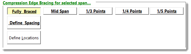 Beam Span Data tab showing compression-edge lateral bracing options.